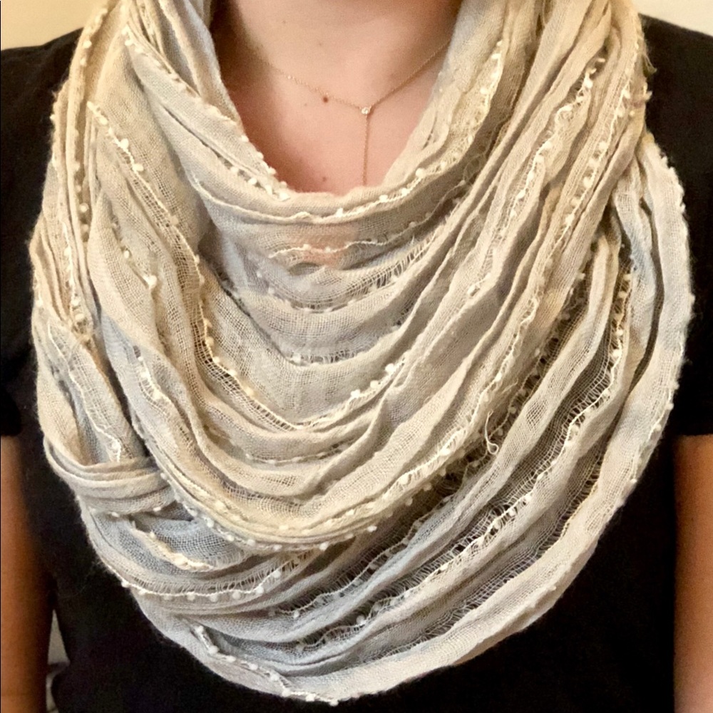 Grey/White Detailed Cotton Scarf
